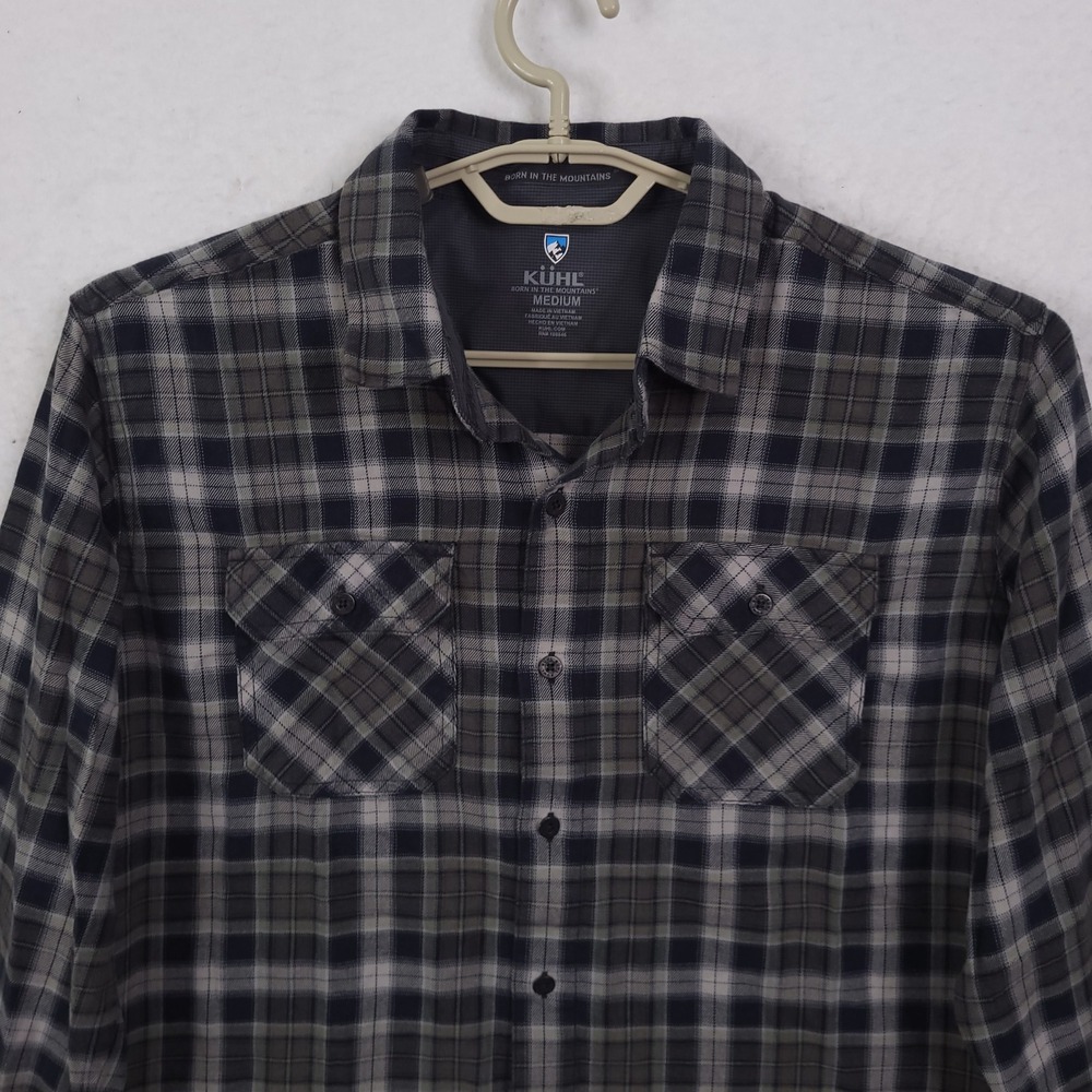 Kuhl Plaid Button Down Shirt Mens Medium Grey 7186 Long Sleeve Outdoor Hiking